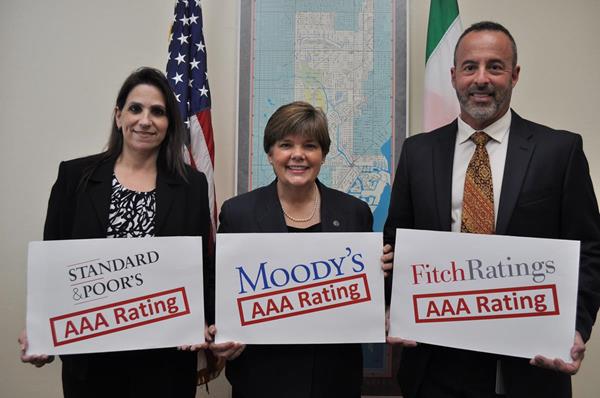 (L-R) Coral Gables Finance Director Diana Gomez, Coral Gables City Manager Cathy Swanson-Rivenbark, and Coral Gables Assistant Finance Director for Management & Budget Keith Kleiman.