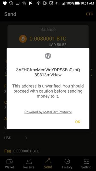 The MeteCerta Protocol in action on the CoolWallet S. MetaCert keeps users safe by deploying the world's largest registry of cybersecurity threats.