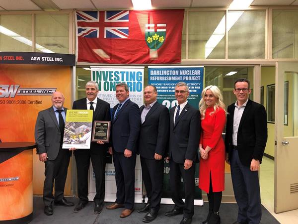 Group Photo (from left to right): Mayor Frank Campion, Tim Clutterbuck ASW Steel, MP Vance Badawey, MPP Jeff Burch, Ron Oberth OCNI, Taylor McKenna Bruce Power, Chris Fralick OPG