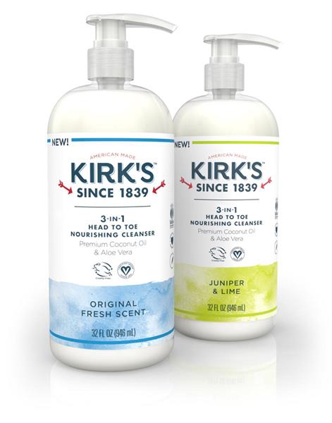 Kirk's new line of 3-in-1 Head-To-Toe Nourishing Cleansers