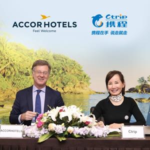 Signing ceremony between AccorHotels CEO Sebastien Bazin and Ctrip CEO Jane Sun