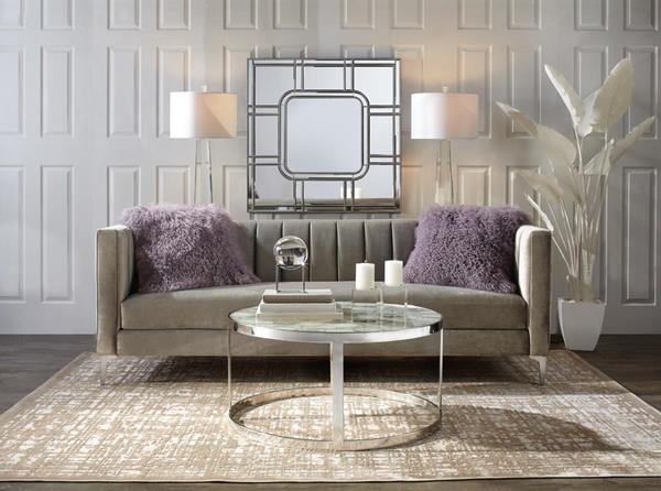 Crestmont sofa, Demi coffee table, Monroe mirror and Gabrielle table lamps
