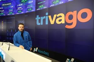 Rolf Schrömgens, Chief Executive Officer, trivago, rings the Nasdaq Stock Market Opening Bell