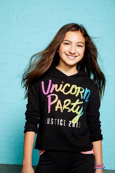 Justice Unicorn Party Long Sleeve Hooded Shirt