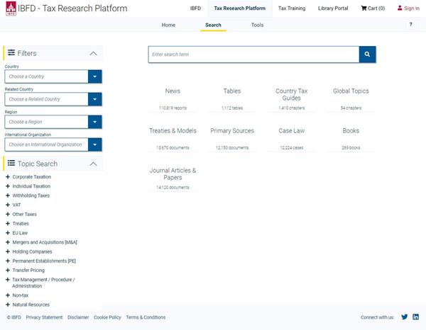 IBFD Tax Research Platform Search Interface