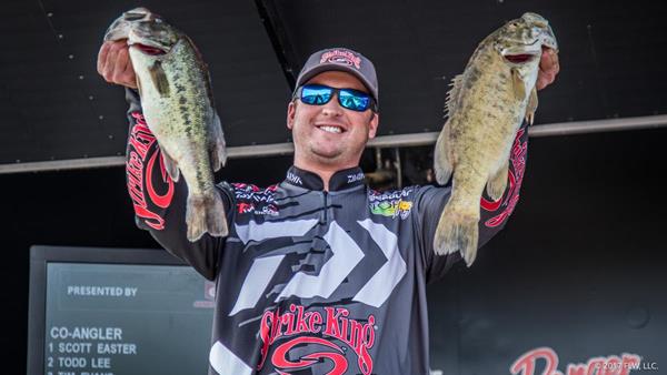 Pro Cody Meyer of Auburn, California, caught a five-bass limit weighing 16 pounds, 1 ounce Thursday to take the lead on opening day of the four-day FLW Tour event at Beaver Lake. (Sean Ostruszka/FLW)