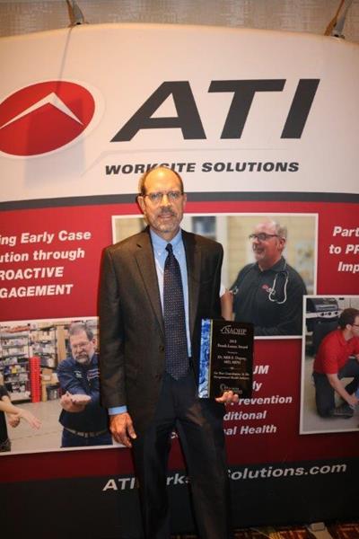 ATI Physical Therapy's Worksite Solutions Medical Director, Milt. E. Dupuy, MD, MPH, was recently honored by the National Association of Occupational Health Professionals (NAOHP), as the sole beneficiary of the prestigious 2018 Frank Leone Award.