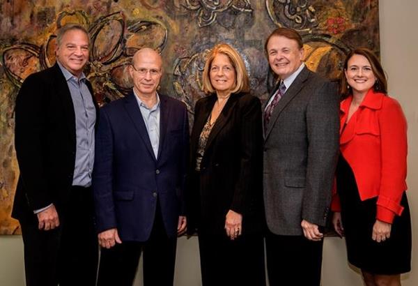 Ringling College Chair of the Board of Trustees Dean Eisner; Board Members and Record Breaking Donors Dr. Joel Morganroth and Dr. Gail Morrison Morganroth; Ringling College President Dr. Larry R. Thompson; Ringling College Vice President for Advancement Stacey Corley.