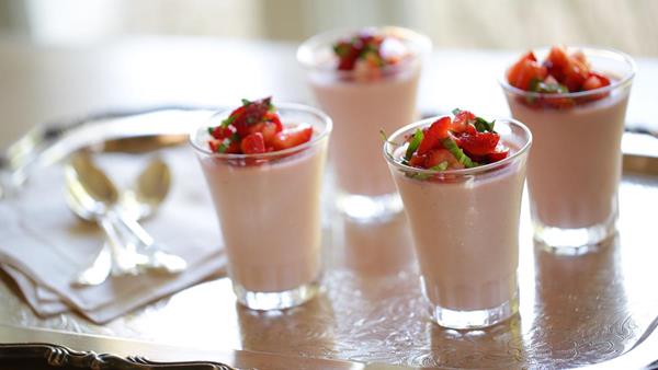 Basil Strawberry Panna Cotta by Entertaining with Beth served in Duralex Amalfi Tumblers
