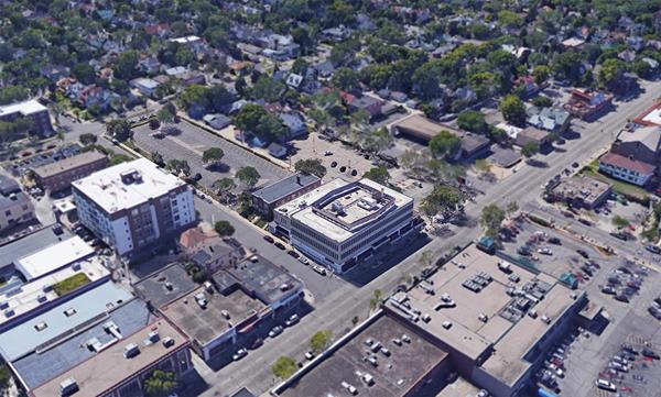 Aerial view of Sons of Norway property located in Uptown area of Minneapolis, Minnesota. 