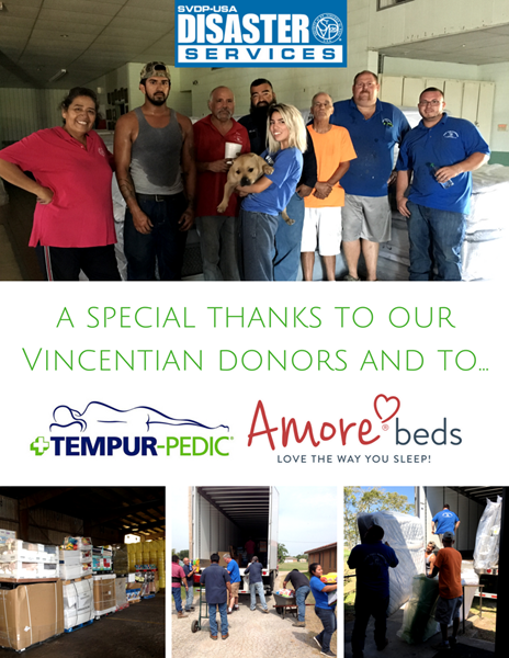 Amore Beds teams up with SVDP-USA Disaster Services to help recent hurricane victims.
Photo courtesy of www.svdpdisaster.org﻿