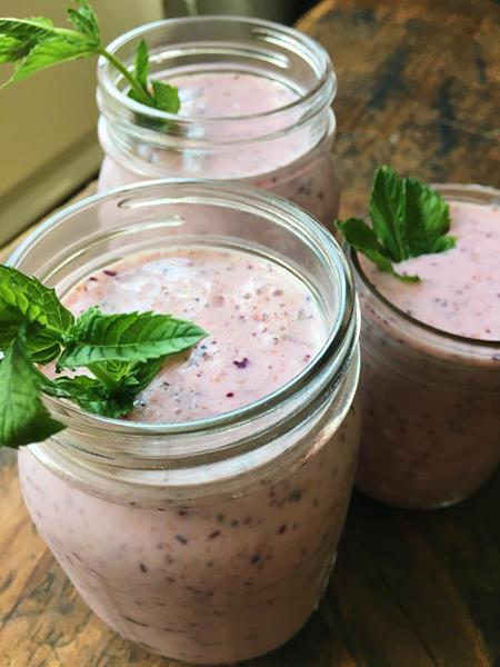 Smoothies are a great example of a meal that can be prepared quickly or a head of time, stored in the fridge, and grabbed on your way out the door.
