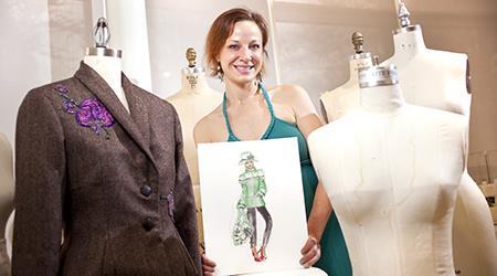 Pictured: Whitney Stahl holds one of her winning designs for the Remix competition. (Photo by Press Photography Network/Special to College of DuPage)
