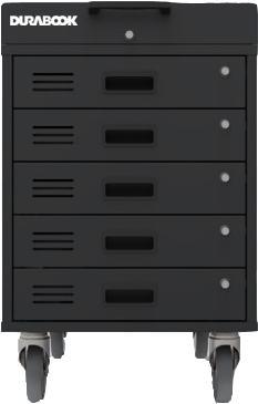 The Durabook E-Tools Cabinet is designed for customers, in various markets, allowing laptops and tablets to be stored in a secure cabinet for charging, network management, and software updates.