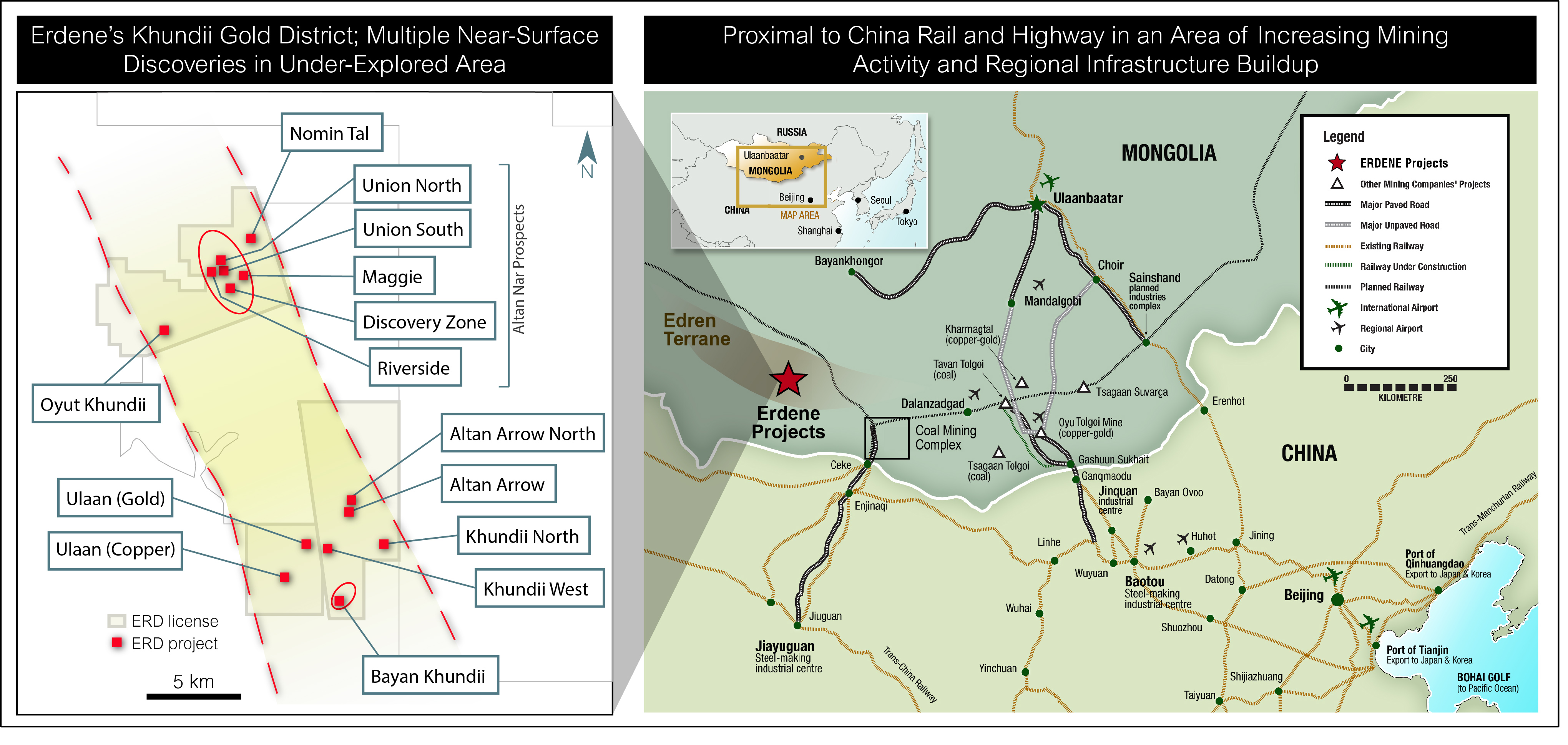 Erdene Project Locations Within The Khundii Gold District