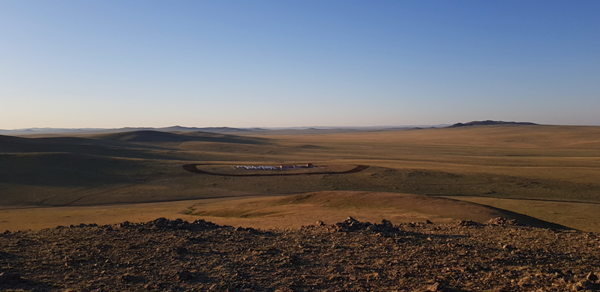 Panoramic view of camp and firebreak