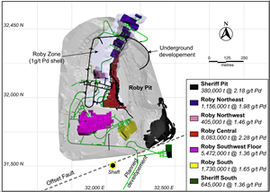 Figure 2.  2018 Feasibility Study Mining Areas and Mineral Reserves at Lac des Iles Mine.