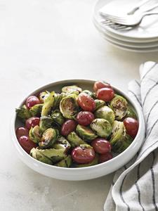 Roasted Brussels Sprouts with Grapes and Balsamic Glaze
