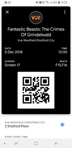 Vue Entertainment movie ticket in Google Pay